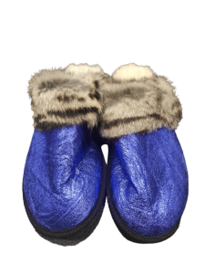 Blue Real Leather and Fur Slippers