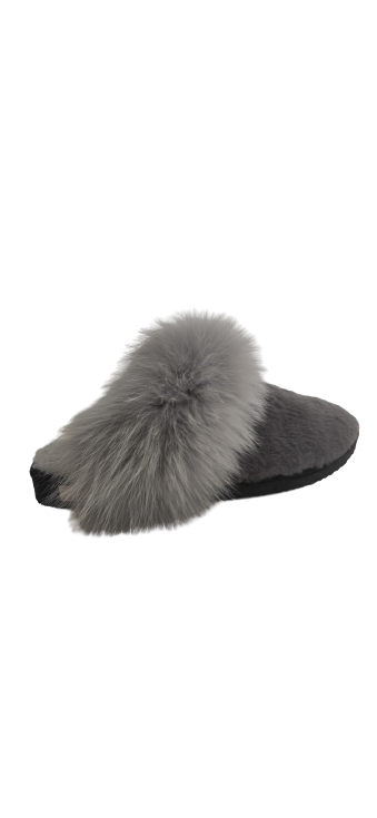 Gray Real Fur Slippers