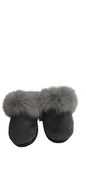 Gray Real Fur Slippers
