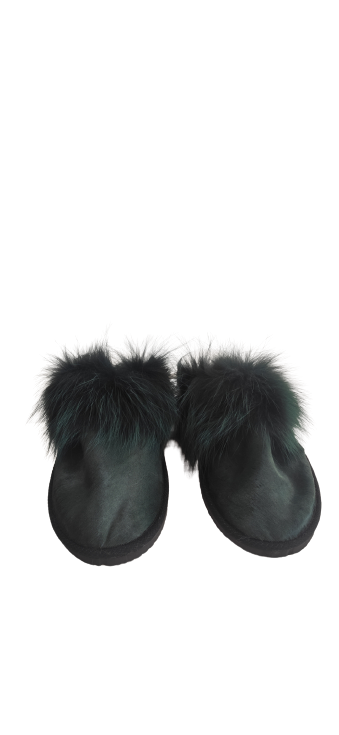 Green Real Fur Slippers